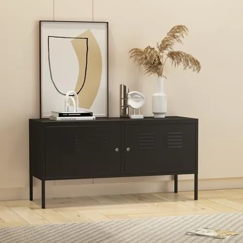 [en.casa] Sideboard Pyhtää - Eleganter Metallschrank für Büro und Wohnzimmer - Kommoden & Sideboards: Vielseitig einsetzbar mit höhenverstellbaren Ablagen und integrierten Lüftungsschlitzen für optimale Luftzirkulation.