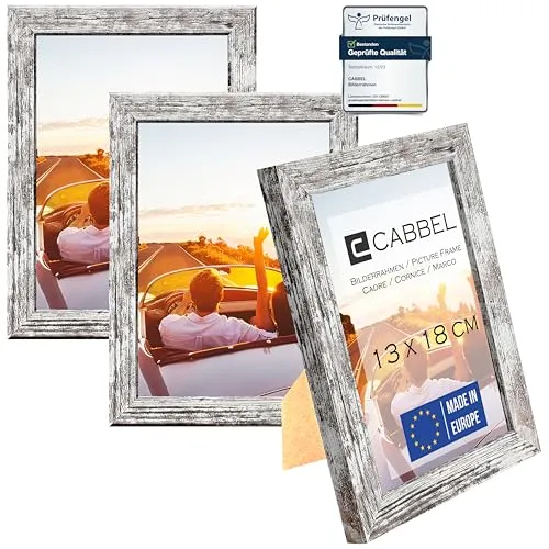 CABBEL 3er Set Bilderrahmen 13x18 MDF Holz-Rahmen mit bruchsicherem Acrylglas in Birke