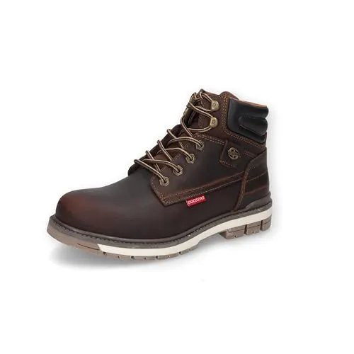 DOCKERS BY GERLI Herren Schnürboot in Braun, Größe 45 - Wanderschuhe aus robustem Leder mit rutschfester Gummisohle für sicheren Halt. Der gepolsterte Schaftrand und das atmungsaktive Textilfutter sorgen für hohen Tragekomfort bei jedem Schritt.