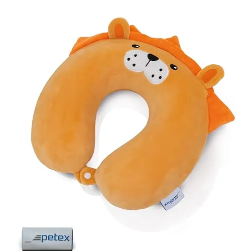 Petex Nackenhörnchen Nackenkissen Nackenstütze Reisekissen mit Memory Foam, ca. 32 x 30 cm, Kinder, Löwe