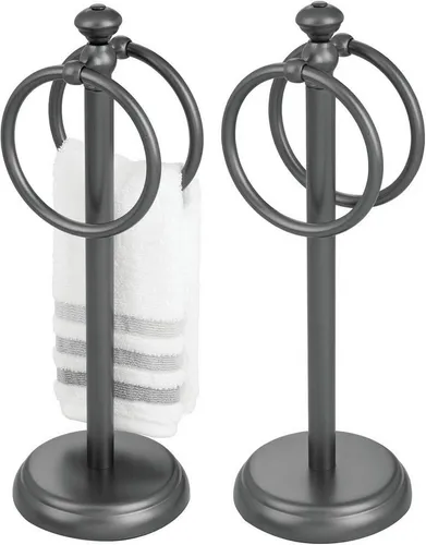 mDesign Badaccessoire-Set Handtuchhalter 2er-Set Metall grau 2 Ringe freistehend 36cm mDesign