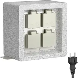 Garten Steckdosensäule POCK für außen, IP44, 4-fach in grau von LEDs Com