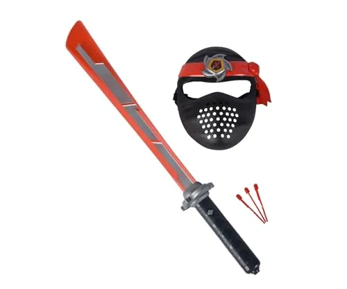 Simba Next Ninja Schwert und Maske, rot, mit Licht und Sound, Schussfunktion, 60cm, mit Textilband, ab 3 Jahre