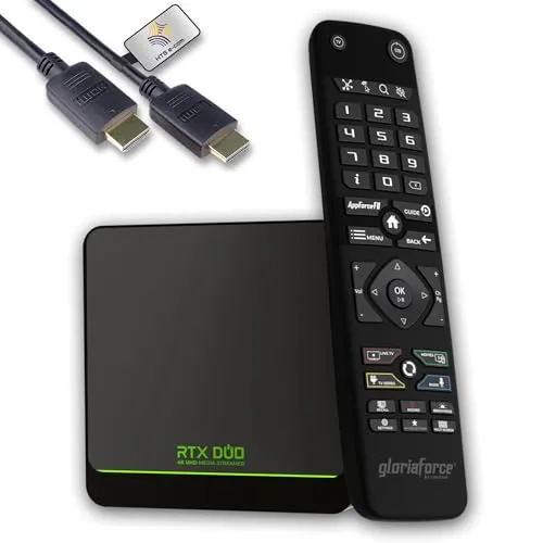 GloriaForce RTX Duo 4K UHD Android 11.0 TV Box 4GB RAM,64 GB Flash, 1 GBps LAN, 5G WLAN, App Force II, S905X4 Quad core ARM Cortex A55, ARM G31 GPU, BT Fernbedienung, HTS e-com HDMI
