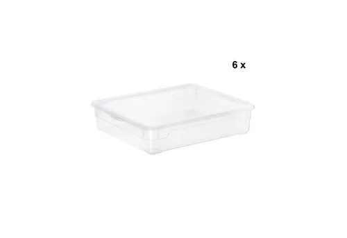 ROTHO Aufbewahrungsbox CLEAR Aufbewahrungsbehälter 9 l mit Deckel transparent stapelbar (6er-Set, 6 St)