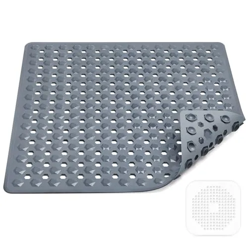 Duschmatte rutschfest,53x53cm,100% BPA frei,inkl 1 Abflusssieb Silikon,Antirutschmatte Dusche,maschinenwaschbar, schimmelresistent,hautsensitiv(Dunkelgrau)
