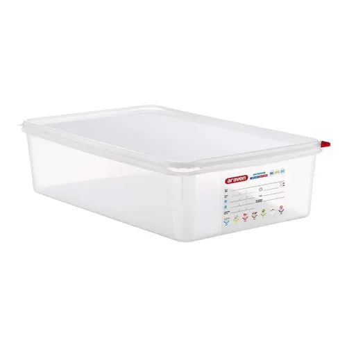 ARAVEN Gastronorm Behälter 1/1 Luftdicht PP, H 10 cm, Transparent, Mit Deckel