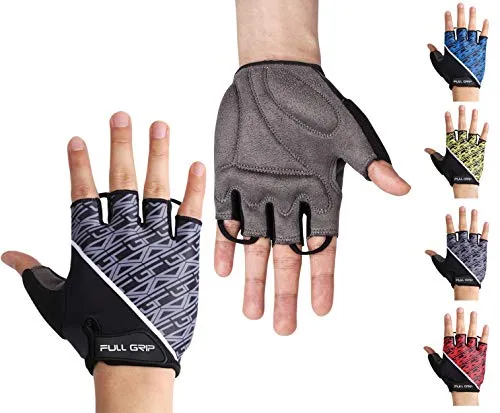 FULL GRIP Halbfinger Fahrradhandschuhe für Männer & Frauen mit stoßdämpfender, Rutschfester und widerstandsfähiger Handinnenfläche für den Radsport inkl. gratis Trainings E-Book (Grau, XL)