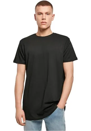 Build Your Brand Herren Shaped Long Tee – Langes T Shirt aus Baumwolle mit abgerundetem Saum im Streetwear Style für Alltag Freizeit und Casual Outfits,Schwarz,XS