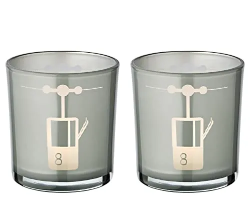 EDZARD 2er-Set Teelichtglas Lift (Höhe 8 cm, ø 7,5 cm) in Grau, Windlicht mit sportlichem Skilift-Motiv