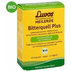 Luvos Heilerde Bio Bitterquell Plus Kapseln - Arzneimittel zur Unterstützung der Verdauung mit Bio-Heilerde und Bitterstoffen aus Artischocke, Pfefferminze und Löwenzahn für eine gesunde Verdauungsfunktion.