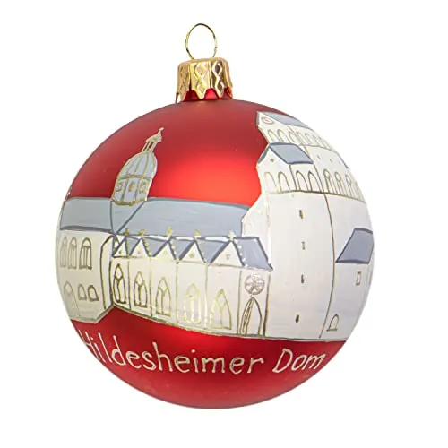 mgc24 Weihnachtskugel Christbaumkugel Baumschmuck Glas handbemalt Ø 8cm - Motiv Hildesheim Dom, rot