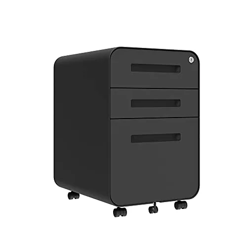 Super Solu Rollcontainer Metall Aktenschrank mit 3 Schubladen Büroschrank (Schwarz)