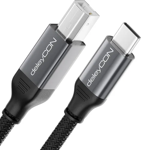 deleyCON 1m USB C Druckerkabel (für Drucker, Scanner, MIDI) USB-C auf USB-B Kabel Geflochten + Metallstecker für Epson HP Samsung Canon Brother iPhone 16 15 Notebook Tablet PC MacBook