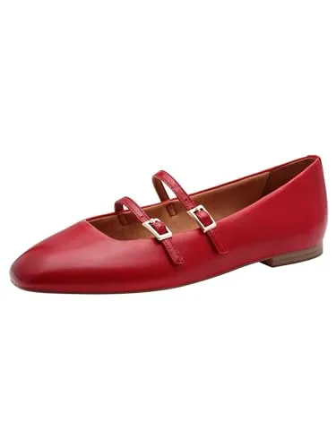 Tamaris Damen Ballerina mit Strap aus Leder, rot, 41 EU von Tamaris