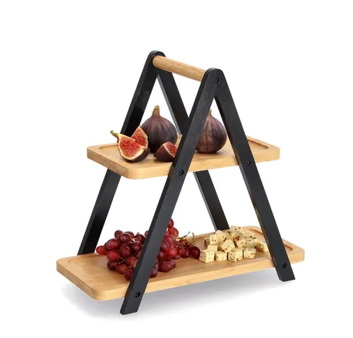Zeller Present Etagere aus Bambus, 2-stufig - Hochwertige 2-stufige Etagere aus natürlichem Bambus, ideal für stilvolle Präsentationen von Snacks und Desserts.
