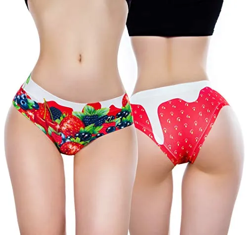 Bananalu Damen Slips mit Print Motiv Food Erdbeeren Tieren Unterhosen