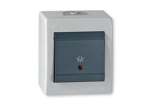 Aling Conel Lichtschalter Power Line Aufputz-Schalter mit Glimmlampe (Packung), IP 44
