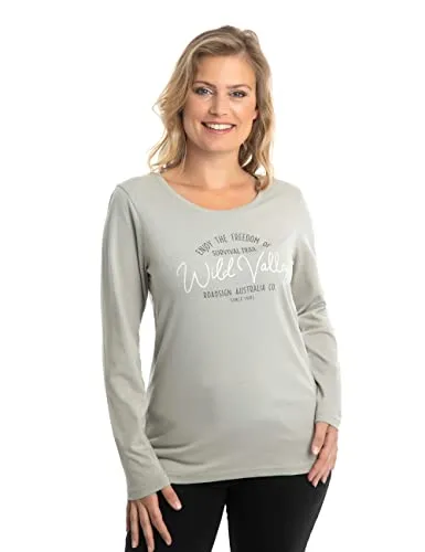 ROADSIGN australia Damen Langarmshirt mit Aufdruck auf der Vorderseite und Rundhalsausschnitt, Sweater aus 100 Prozent Baumwolle Grau, S