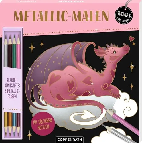 Metallic-Malen Fantasy: Bicolor-Buntstifte: 8 Metallic-Farben: Malblock mit Metallicfolie und Bicolor-Stiften für Kinder ab 8 Jahren (100% selbst gemacht)