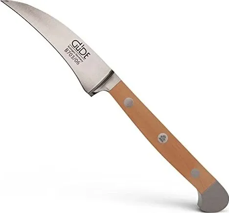 Güde Alpha Schälmesser 6 cm Birne - Küchenmesser mit 6 cm Klinge aus Chrom-Vanadium-Molybdän, ideal zum bequemen Schälen von Obst und Gemüse. Der Griff aus Birnenholz sorgt für eine angenehme Handhabung.