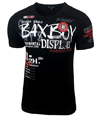 Baxboy Herren Sommer T-Shirt Rundhals-Ausschnitt Baumwolle Moderner Männer Crew Neck Kurzarm Verwaschen Used Look Tshirt B-147, Farbe:Schwarz, Größe:L