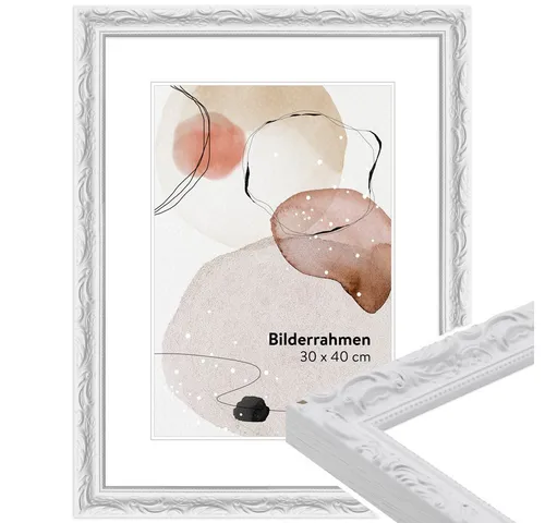 WANDStyle Bilderrahmen Weiß 20x30 cm - Barock-Stil Fotorahmen Made in Germany - Wand- & Tischbilderrahmen im antiken Barock-Design, ideal für 20x30 cm Bilder. Hochwertig aus Massivholz, einfach zu montieren und perfekt für jedes Zuhause.