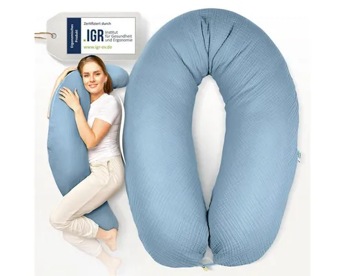 SEI Design Stillkissen Seitenschläferkissen Babynestchen mit EPS Mikroperlen, Schwangerschaftskissen mit Bezug, Schwangerschaftskissen mit Bezug, Musselin BIO Baumwolle