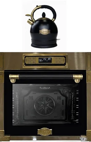 Kaiser Küchengeräte Einbaubackofen EH 6726 AD+WK 2000 Em, mit 1-fach-Teleskopauszug, Einbau Backofen 80L, 11 Betriebsfunktionen+ Retro Wasserkocher