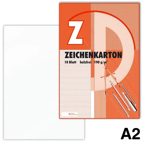 Zeichenkarton A2 - Block mit 10 Blatt, 190g/qm - Schreibutensilien: Hochwertiger Zeichenblock im A2 Format mit 10 stabilen Blättern aus chlorfreiem Papier, ideal für kreative Projekte und Zeichnungen.
