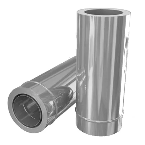 Edelstahlschornstein Wanddurchführung 500 mm DW 150 kürzbar mit Wandfutter - Einfache Selbstmontage mit 30 mm Dämmung, ideal für verschiedene Brennstoffe. Robuste und langlebige Konstruktion für den sicheren Betrieb bis 600° Celsius.