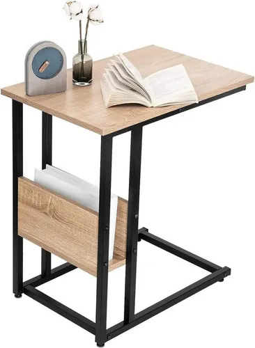 Woltu Beistelltisch aus Metall und MDF - Moderner Ablagetisch mit C-förmigem Design, ideal für kleine Räume. Die kratzfeste Tischplatte bietet Platz für Bücher und Getränke, während das leichte Gestell einfach unter Sofas passt.