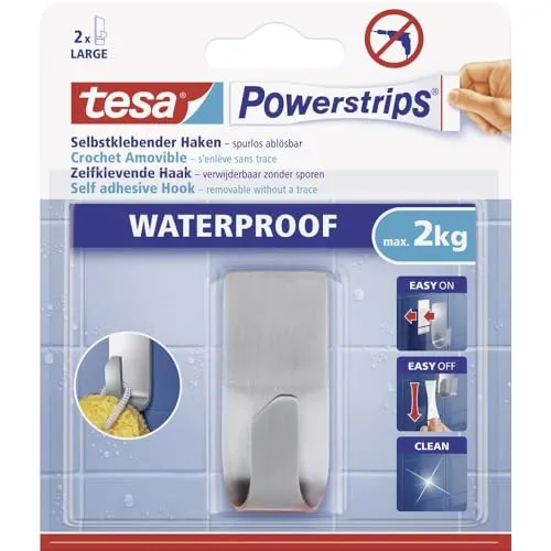 tesa Powerstrips Waterproof Haken Zoom Metall in silber von tesa
