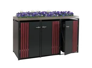 3er-Mülltonnenverkleidung MCW-O67: Stilvolle Lösung für Ihren Garten - Garten- & Gewächshaus-Zubehör mit stabiler Metallkonstruktion und integriertem Pflanzkasten für Blumen oder Kräuter, sorgt für Ordnung und einen dekorativen Akzent.