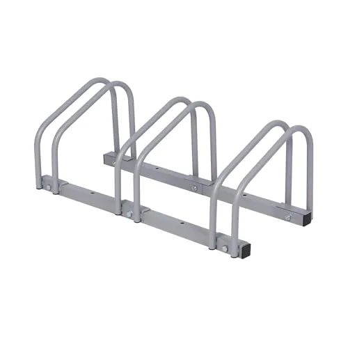 Wiltec Fahrradständer für 3 Fahrräder 70,5x33x27cm grau pulverbeschichteter Stahl und für Bodenmontage geeignet Reihenparker Fahrradbügel