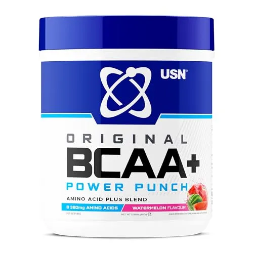 USN BCAA Power Punch 400g, BCAA Pulver mit Vitamin B6; Intra-Training Getränk mit köstlichem Wassermelonen Geschmack
