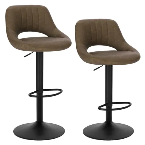 EUGAD 2X Barhocker Dunkelbraun 360° drehbar - Barhocker mit stufenloser Höhenverstellung und Rückenlehne aus Kunstleder, bietet höchsten Sitzkomfort und Stabilität für Ihr Zuhause oder die Gastronomie.
