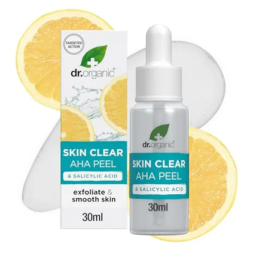 Dr Organic Skin Clear AHA Peel mit Fruchtsäuren, Peeling-Serum, Akne, Narben, Anti-Makel, natürliche Aufhellung, vegan, tierversuchsfrei, Paraben- und SLS-frei, biologisch, 30 ml
