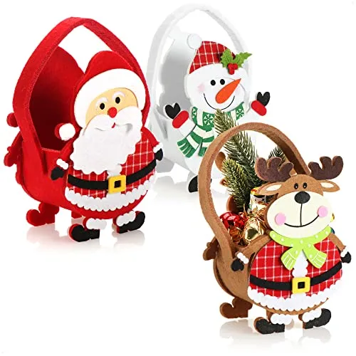 COM-FOUR® 3x Weihnachtstaschen aus Filz - weihnachtlicher Weihnachtskorb, Geschenkkorb - Filztaschen für kleine Präsente - Geschenktasche für Weihnachten und Nikolaus - 18cm (rot braun weiß)