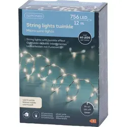 Lumineo Lichterkette STRING LIGHTS TWINKLE 756 LED 12 m - Lichterkette mit 756 warm weißen Micro LEDs, 8 verschiedene Twinkle-Funktionen und praktischer Timer-Funktion für automatisches Ein- und Ausschalten. Ideal für Innen- und Außenbereich, wetterfest nach IP44.