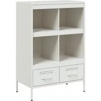 vidaXL Highboard Weiß 68x39x101,5 cm aus Stahl - Moderne Kommode im Industrie-Stil mit 4 Fächern und 2 Schubladen für optimalen Stauraum. Robust aus kaltgewalztem Stahl, leicht zu reinigen und sicher mit Wandhalterung.