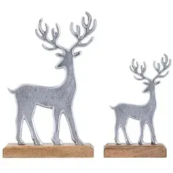 Amagohome Dekofigur 2er Set Hirsche Aufsteller 14/20x22/32cm Dekofigur Aluminium Mangoholz