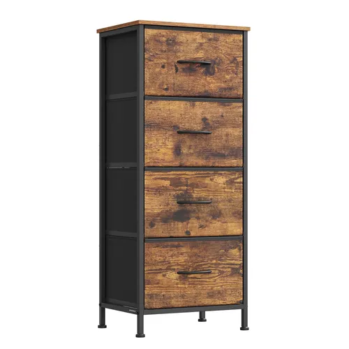 SONGMICS Kommode, Schrank, 4 Stoffschubladen, Aufbewahrungsschrank, Stahl