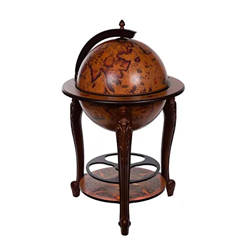 XXL Riesiger Barwagen 45001RN10 mit Eukalyptusholz - Lehrmaterial Globen: Antike Weltkugel Globusbar mit Eukalyptusholz-Säulen, 115 cm hoch, einfacher Aufbau und stilvolle Aufbewahrung für Flaschen und Gläser.