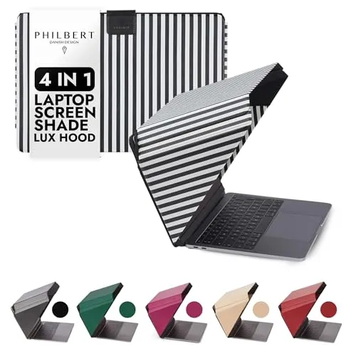 Produktbild in 1 Laptop Screen Shade Lux Hood : Sonnenschutz | Datenschutz | Hitzeschutz | Kontrastverstärkung. 12”/13”/14” Universal. Selbststehend, mit Gesäßtasche. Patent D790551 - Gestreift 4