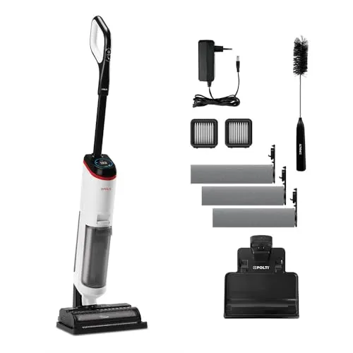 POLTI Rollysteam WD50C drahtlos, Bodenreiniger mit Dampffunktion, Nass- und Trockensauger, 450 W, Vollreinigung in einem Schritt, Selbstreinigend, Weiß