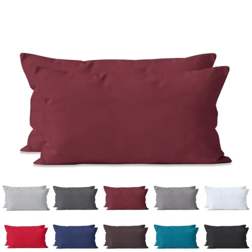 Hometex Premium Textiles 2-er Set Kissenhülle Baumwolle Renforcé | Doppelpack Kissenbezüge ca. 115 g/m² | Oeko-TEX®Standard 100 Kissen-Bezug mit Reißverschluss | 40x80 cm Bordeaux