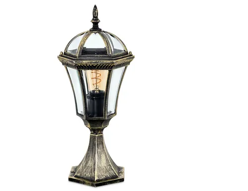 hofstein Pollerleuchte Sockellampe aus Metall/Glas in Schwarz/Goldfarben/Klar, ohne Leuchtmittel, Wegeleuchte im Antik/Landhaus/Vintage-Design, Höhe 45 cm, E27, IP44