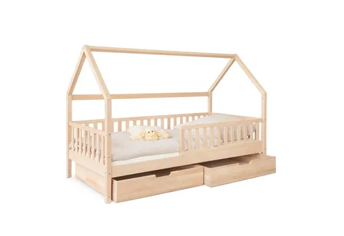 Ehrenkind Hausbett aus massiver Buche - Nachhaltiges Montessori Kinderbett, höhenverstellbar und mit Stauraum durch Bettkasten-Schubladen, ideal für das Kinderzimmer.