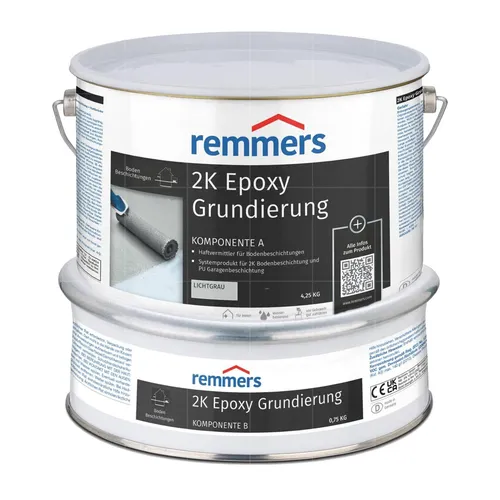 Remmers 2K Epoxy Grundierung, lichtgrau, 2,5 Liter - Grundierung für mineralische Untergründe, ideal für Garagen, bietet hervorragende Haftung und ist einfach in der Anwendung.